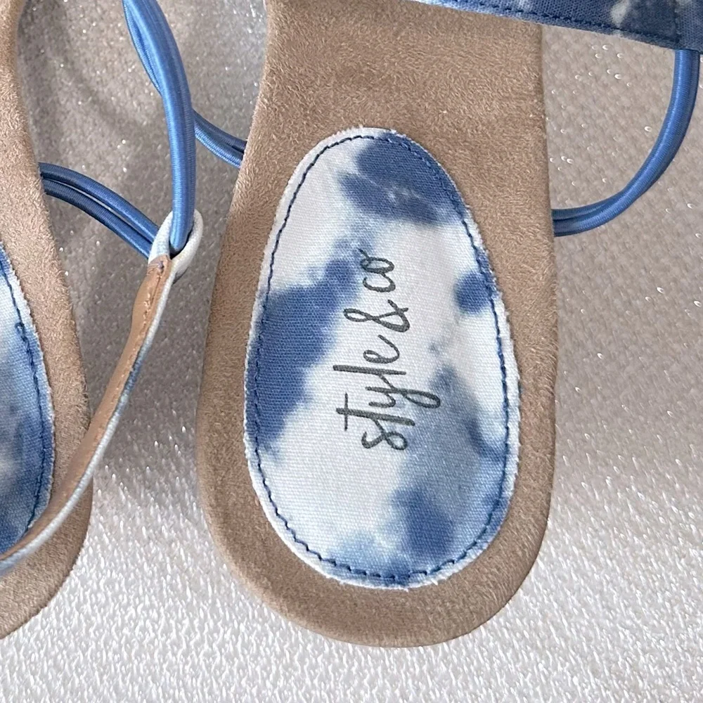 Style & Co Mulan Blue and White tie-dye Wedge Sandals size 9.5 W